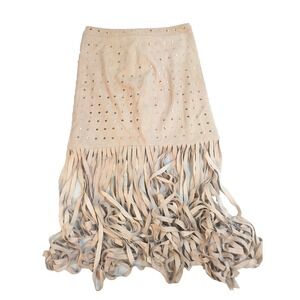 Marciano by Guess Women's XS Suede Goat Leather Fringe Skirt Beige‎